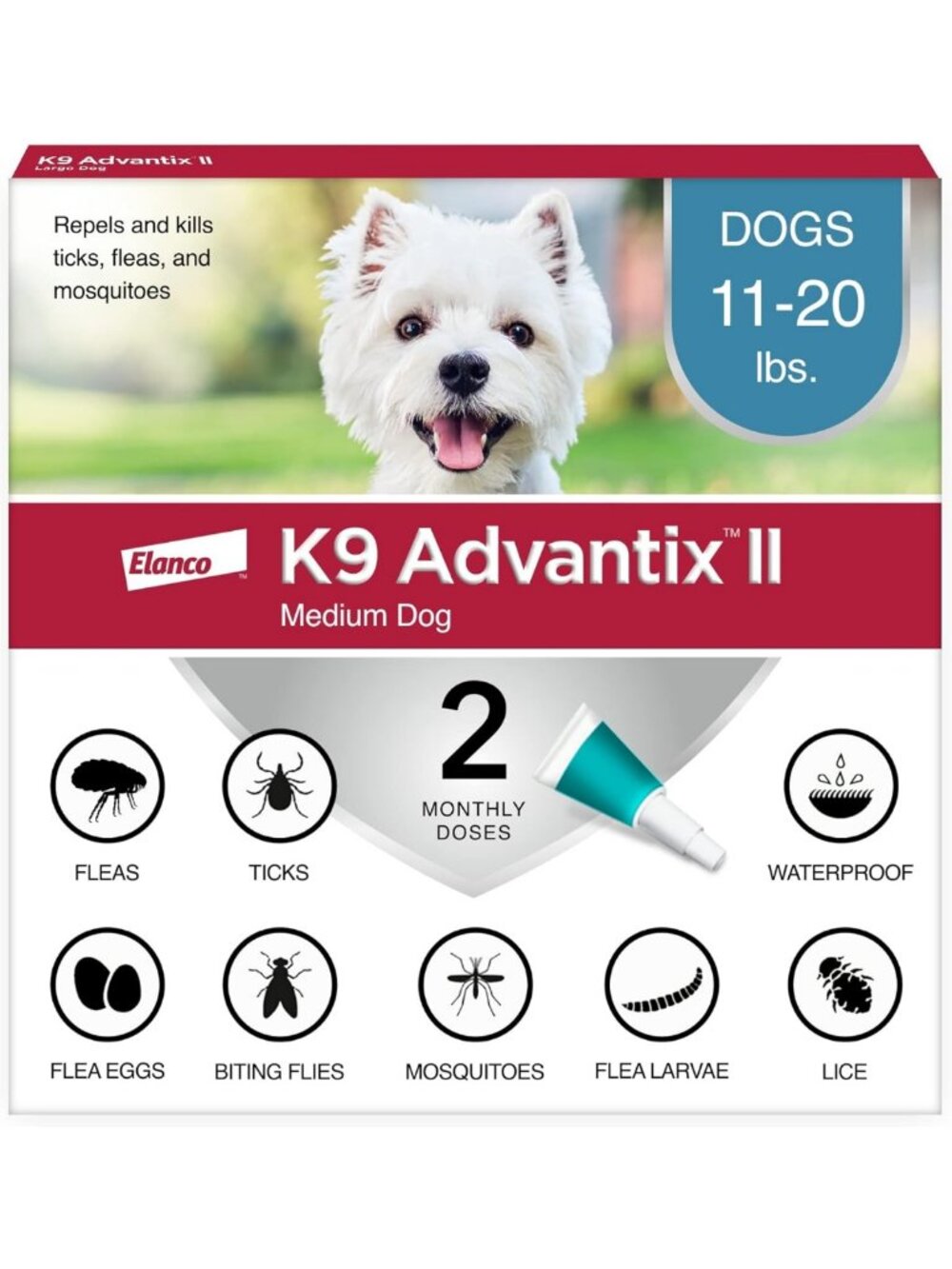 Vet-Recommended Flea, Tick & Mosquito Treatment for Medium Dogs 11-20 lbs - 2-Mo